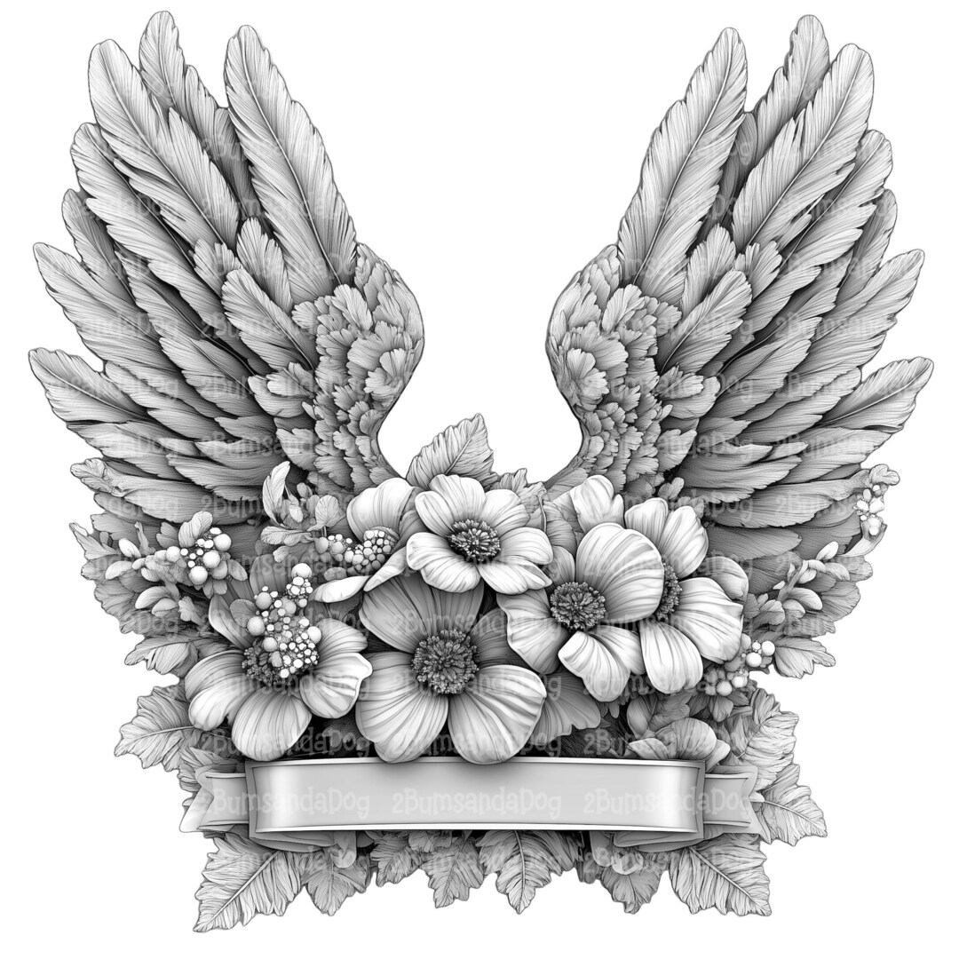 3d Illusion of a Memorial With Dogwood Flowers and Wings and Blank