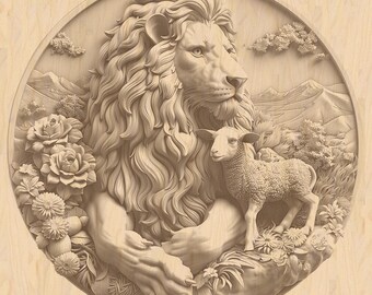 3d Illusion of a Lion and Lamb Round Coin Shaped for Laser Please