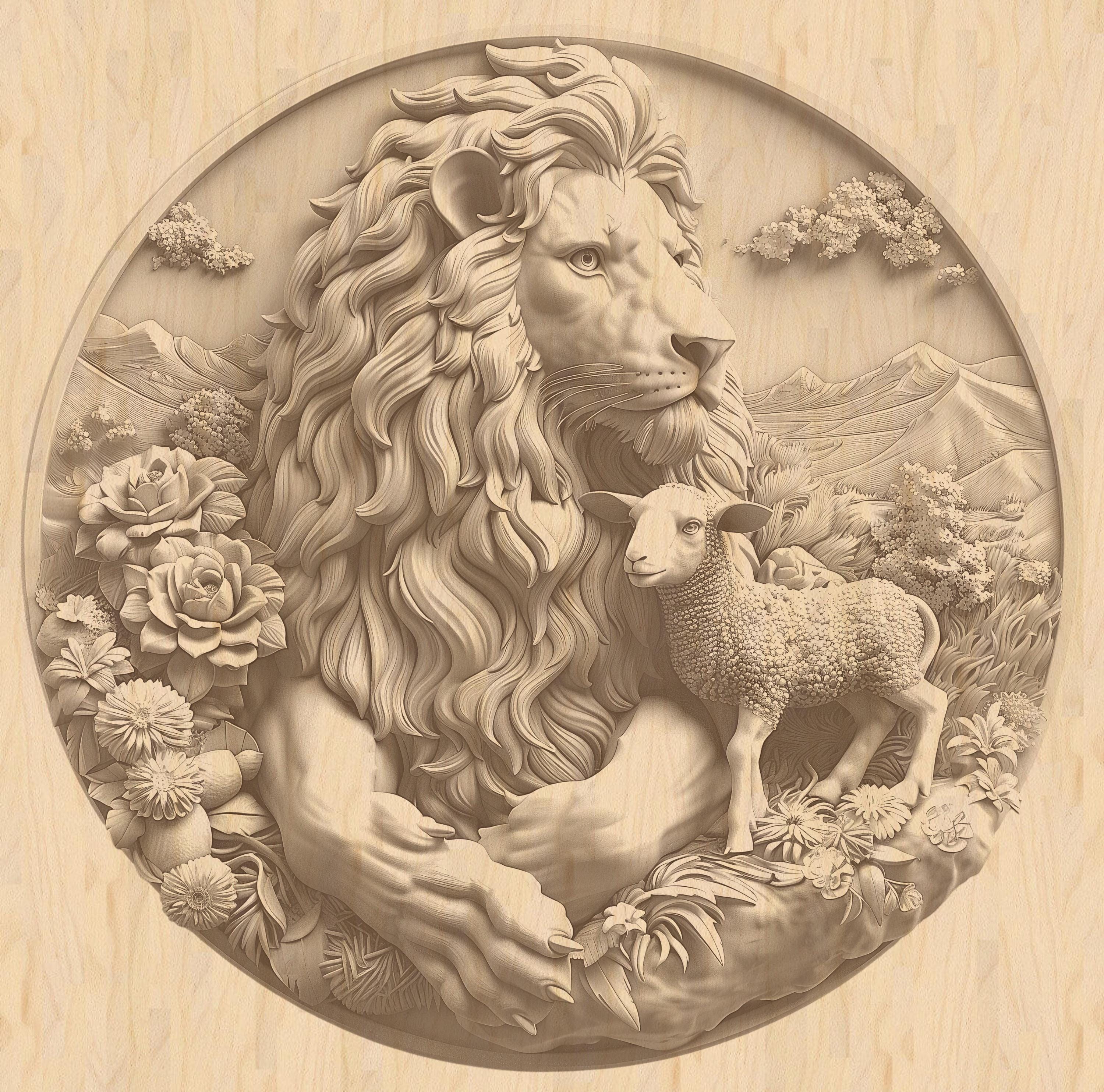 3d Illusion of a Lion and Lamb Round Coin Shaped for Laser Please