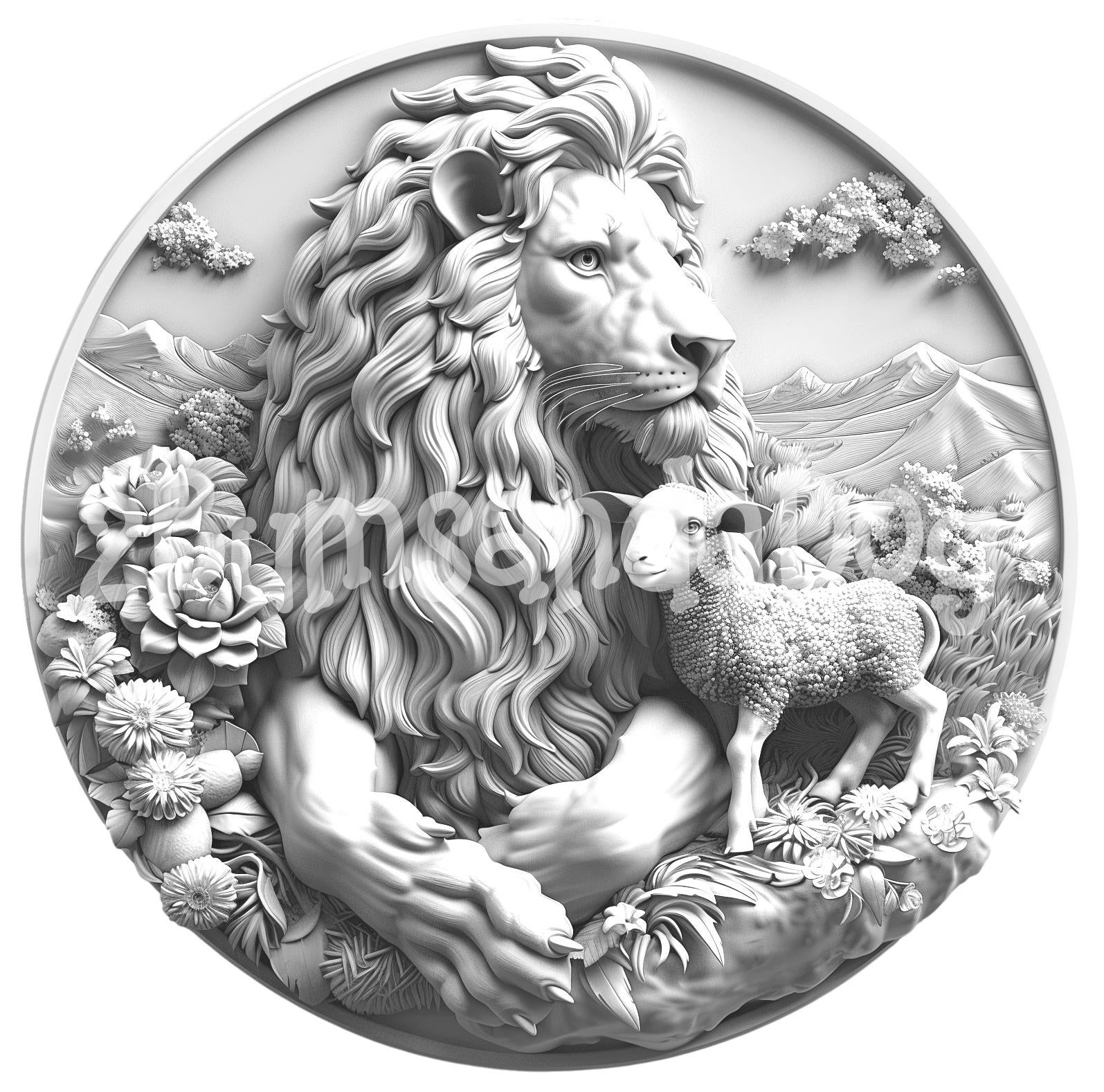 ライオン3D銅レリーフアート　モチーフJohn Louw ライオン John Louw 3D Copper Relief Wood Framed Metal Wall Art Lion