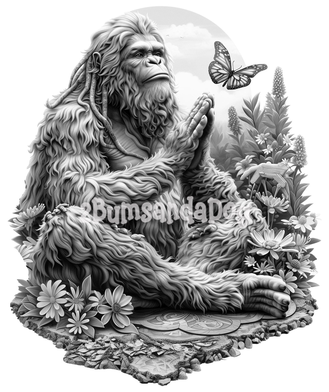 3d Illusion a Zen Bigfoot With Flowers and a Butterfly for Laser Please ...