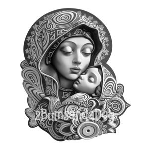 3d illusion of Madonna and Baby Jesus in the style of Byzantine Orthodox for Laser Please Read Description laser ready 4 ZIP Files