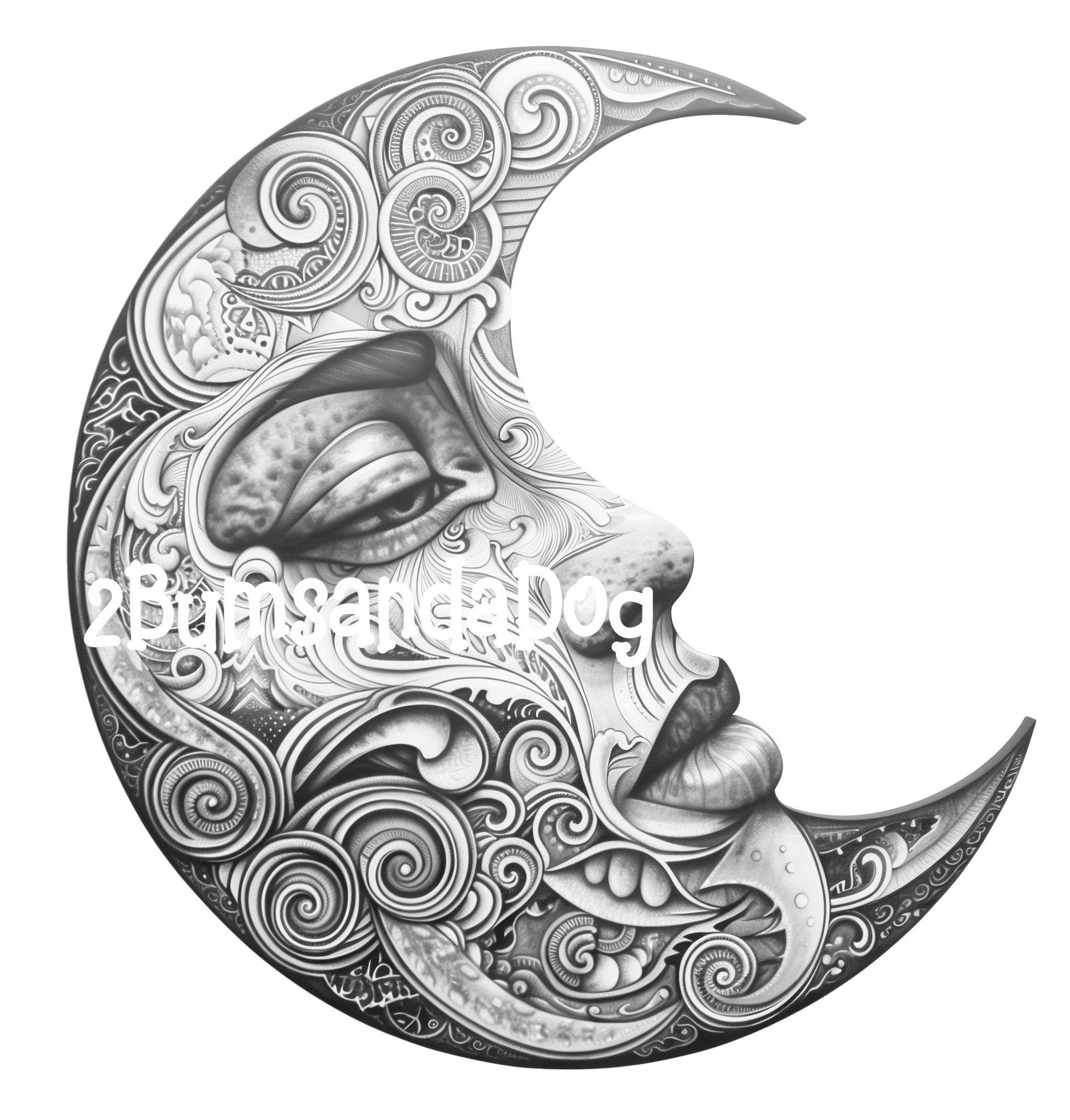 3d Illusion of a Crescent Moon With a Face and Design for Laser