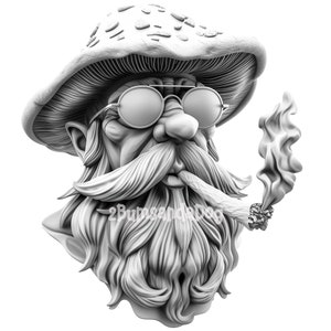 May include: A 3D printed bust of a cartoon character wearing a mushroom hat, sunglasses, and a moustache. The character is smoking a pipe.