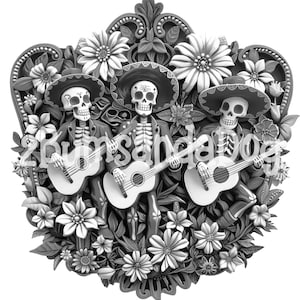 Ilusión 3D de una banda de Mariachi en el Día de los Muertos Estilo Día de Los Muertos para láser Lea la descripción láser listo 4 archivos ZIP