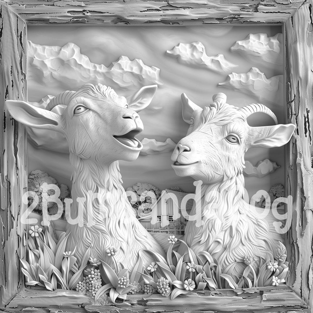 Goats 3d Sign 3d Illusion of 2 Goats and Barnin a Square Shaped Wooden Frame for ...