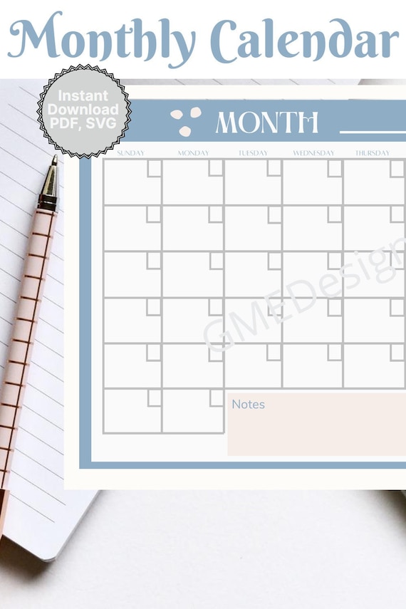 Editable Monthly Calendar Template Printable Calendar - Etsy