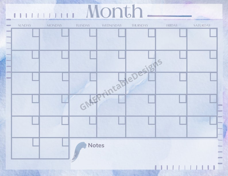 Editable Monthly Calendar Template, Printable Calendar, Digital ...