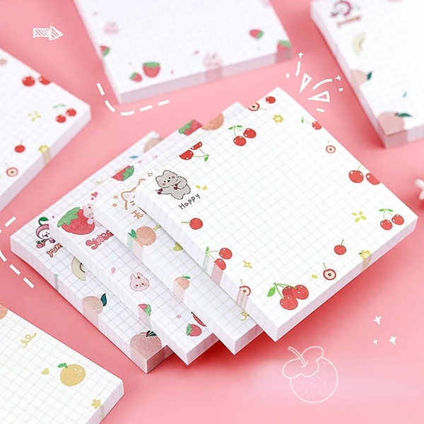 80 pages/pack Kawaii Animals And Fruits Sticky Notes Memo Pad To Do List Cute Sticky Note Notepad Cute Girly