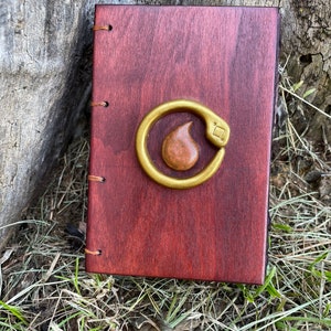 Wheel of Time inspired, wood cover, Coptic bound, Brown Ajah journal.