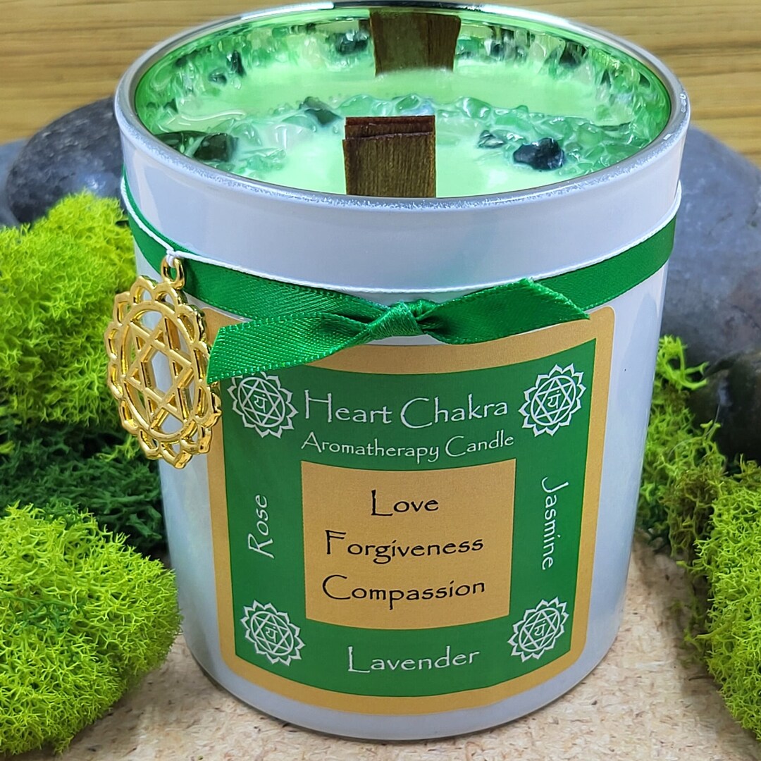 Heart Chakra Candle With Crystal Embellishment Etsy