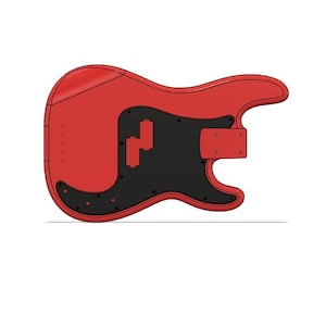 Può includere: Corpo di basso elettrico rosso con un battipenna nero. Il corpo è in legno e ha una finitura liscia.