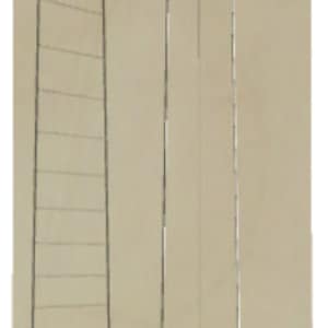 May include: A template for a guitar neck with a fretboard and a headstock. The headstock has a 27-25.5 marking.