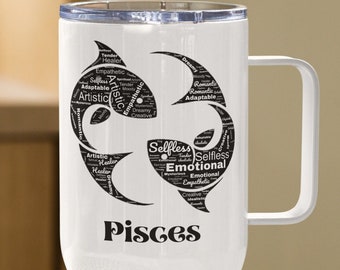 Pisces Travel Mug Gift for Pisces Birthday Gift for Pisces Zodiac Gift For Pisces Gift Idea For Pisces Travel Mug with Handle