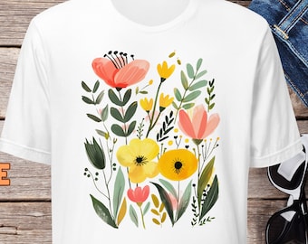 Custom Wildflower T-Shirt, Aesthetic Flower Shirt, Floral Shirt, Botanical Print Shirt, Floral Graphic Tee, Vintage Flower Nature Lover Gift
