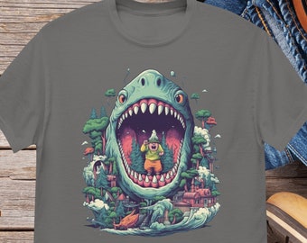 Unisex Funky Shirt Shark T-Shirt Dinosaur Shirt Gift for Nerd Geeky Tshirt Monster Shirt Gift For College Student Funny T-Shirt Gift For Him