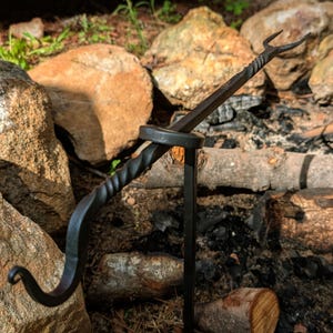 Campfire Cooking Stake & Fork Set &quot;Squirrel Cooker&quot; Blacksmith Made Hand Forged Hot Dogs, S&#39;mores, Chicken