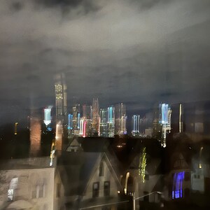Blurred city skyline photo, Minneapolis skyline at night blurred