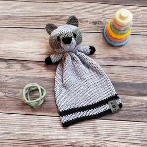 Baby Lovey | Raccoon Baby Lovey with Rattle | Raccoon Baby Snuggler | Woodland Nursery Toy