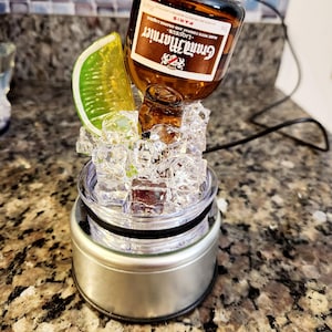 Cognac Ice 3D  bottle Ice Fruit lid, Includes Glass liquor bottle + Acrylic Fake Ice + 1 Fruit lid Topper,20oz,30ozF40ozFaux Ice lid Stanley