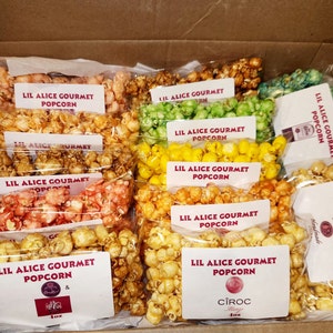 Sampler Box Liquor Infused Caramel Popcorn Any flavor Any Occasion, Customize your labels for your event, Adult Birthday,Bridal Showers etc