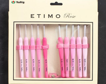 Tulip Etimo Rose Crochet Hook , with bag, crochet hook, pink tulip,Tulip Etimo Rose Pink Soft Grip Crochet hook,Ergonomic Cushion,Pink 14 cm