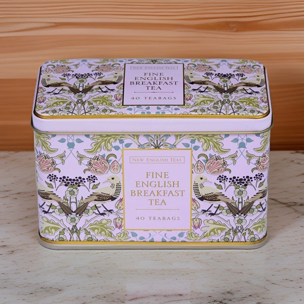 The Song Thrush Pale Pink Classic English Tea Caddy Tin - 40 English Teabags - Souvenir Memorabilia Gift