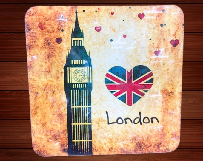 London Souvenir Coaster - Exclusive - London Union Jack Heart Design
