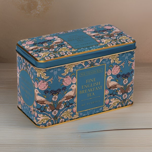 The Song Thrush Teal Classic English Tea Caddy Tin - 40 English Teabags - Souvenir Memorabilia Gift