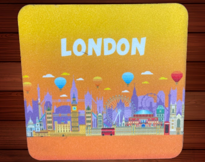 London Souvenir Coaster - Exclusive - London City Orange Design