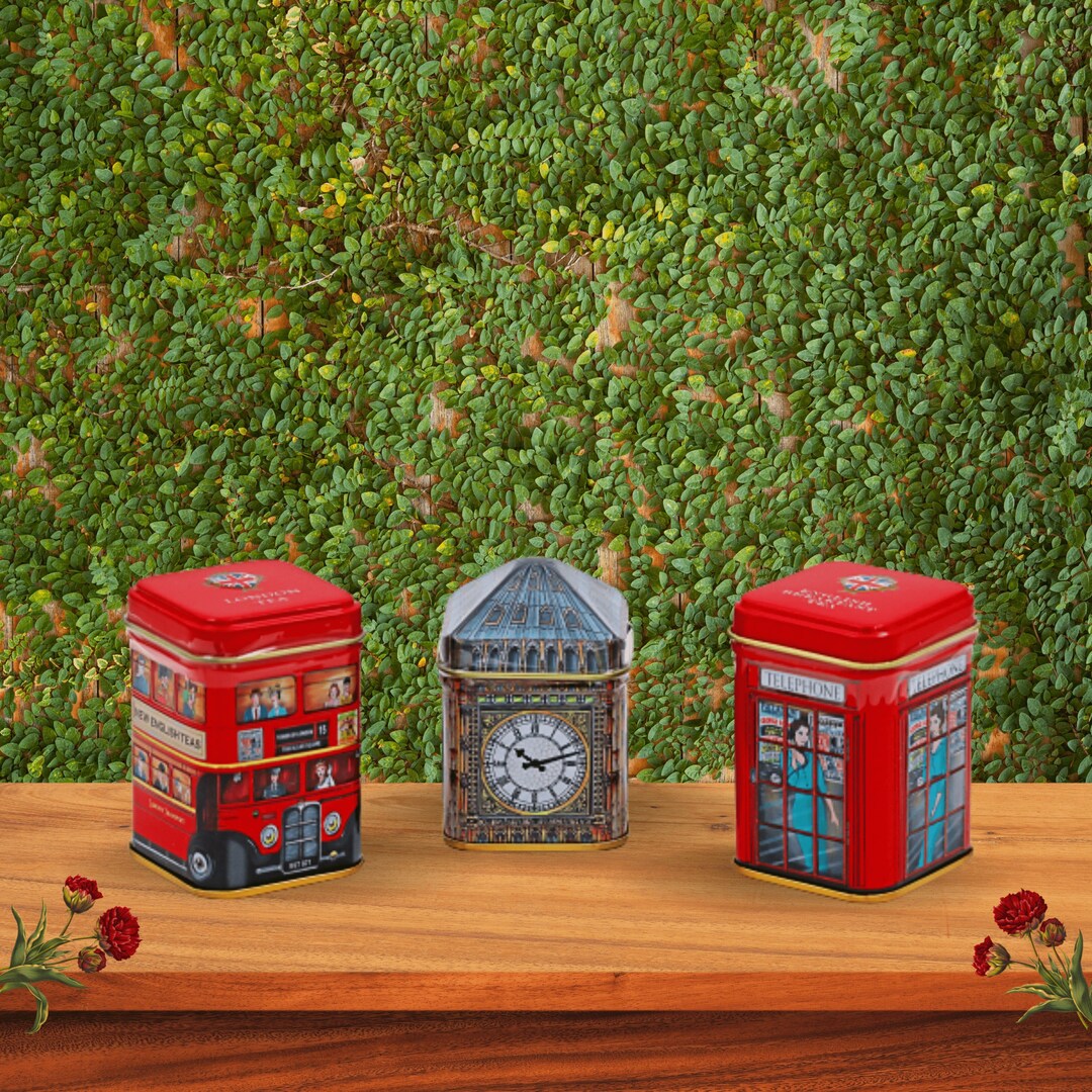 Traditions of London English Tea Caddy Tins 75g Gift Set Red Bus/big