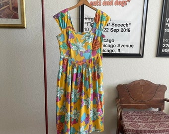 Vintage Yellow Flowers & Fruits Dress