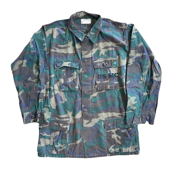 1970s 1980s Stenciled US Military Camo Jacket - image 1