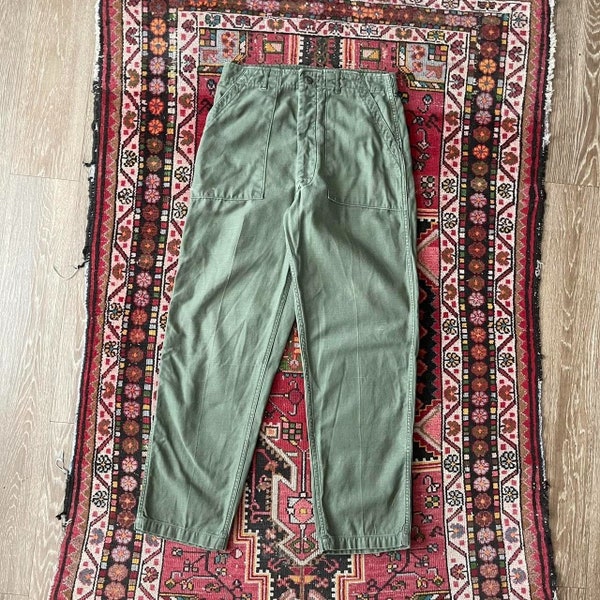 Vintage 1970s Vietnam Era US Military OG-107 Sateen Fatigue Trouser Pants