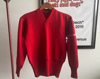 Pull en tricot rouge Lowe Campbell des années 40 50, vintage