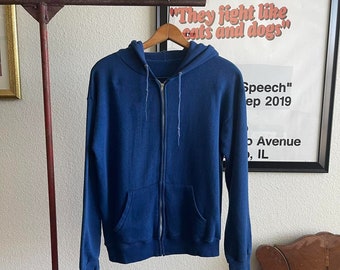 Vintage 80s Blue Zip-Up Hoodie Sweatshirt