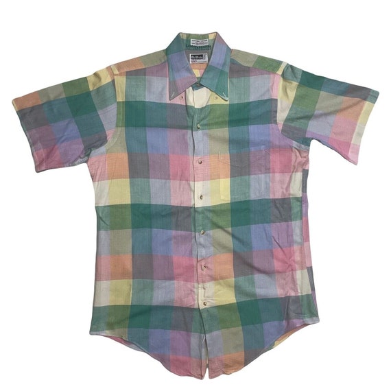 1960s Plaid Rockabilly Short Sleeve Button Up Shi… - image 1