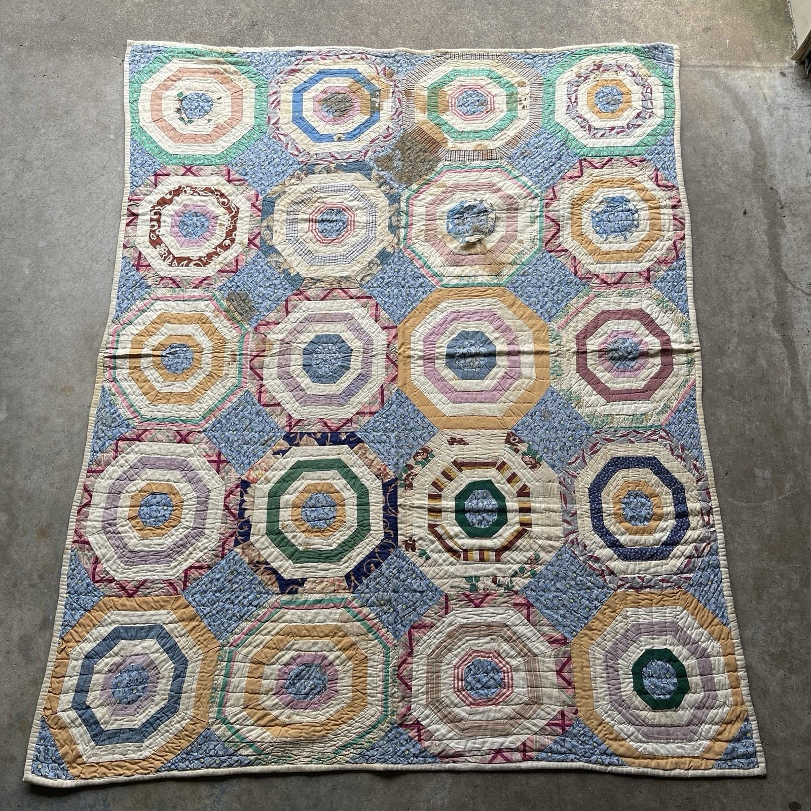 Antique quilt grandmothers flower garden - Etsy 日本