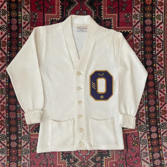 Vintage 1970s 1980s Letterman Cardigan Sweater