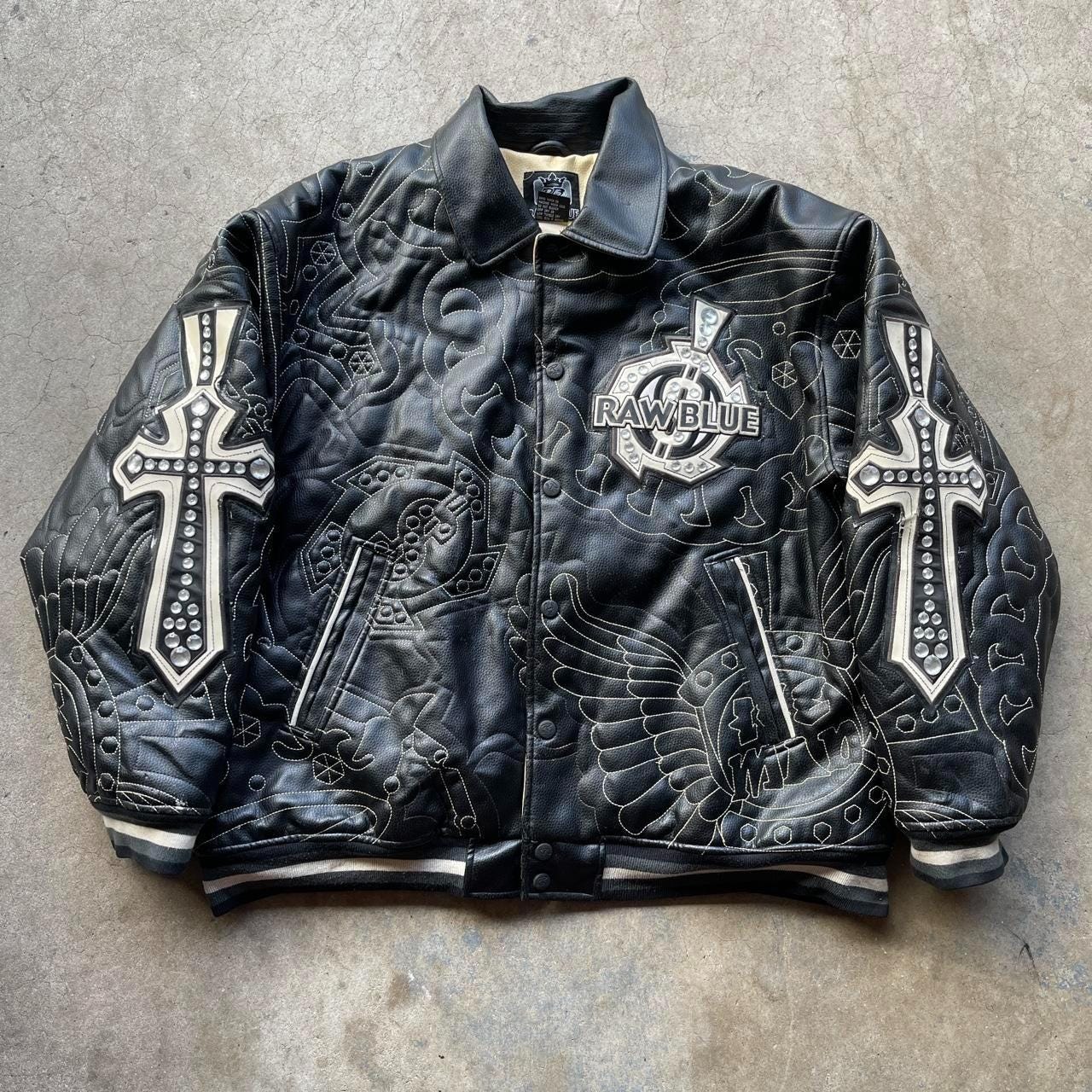 Y2K 2000s Hip-hop Bling Era Raw Blue Black White Leather Ice