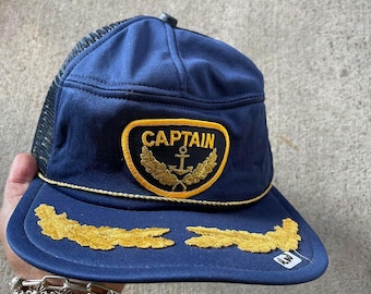 Vintage 1980s US NAVY Captain Patch Snap Back Trucker Hat