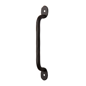 May include: Black metal door pull handle with a hammered finish. The handle has a rounded rectangular shape with a slight curve.