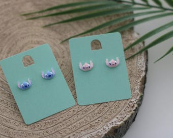 Stitch and Angel Stud Earrings, 925 silver plated, Lilo and stitch earrings, gift for disney fan, handmade disney earrings,
