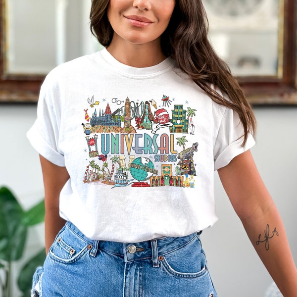 Camiseta da Universal Studios Orlando para viagem em família, viagem à Universal, camisetas combinando fofas para a família, presente da Universal Studios para férias.