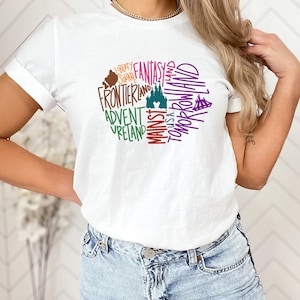 camisa del reino mágico, camiseta de Disney, camiseta de Disney a juego, parques de Disney, camisa de vacaciones de Disney, calle principal, tierra de fantasía, mapa del parque de Disney