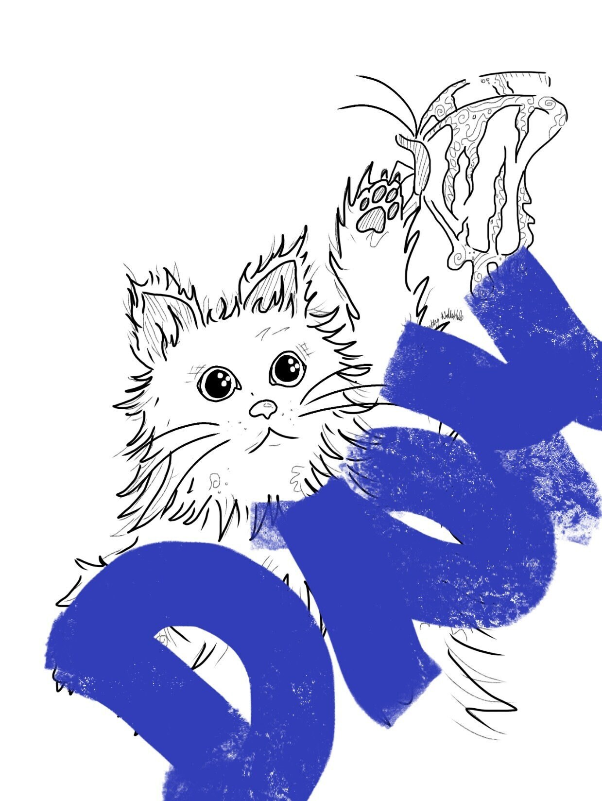 Printable Cat and Butterfly Coloring Page - Etsy