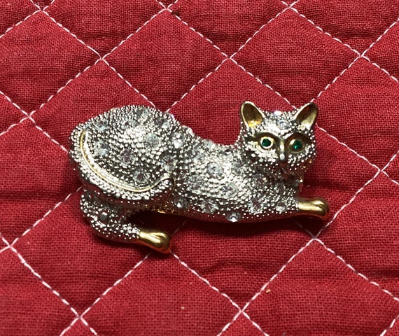 Vintage Rhinestone Cat Pin - image 1