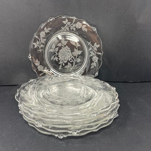 6 Heisey Rose Salad Plates 7&quot; - Vintage Glass Dinnerware