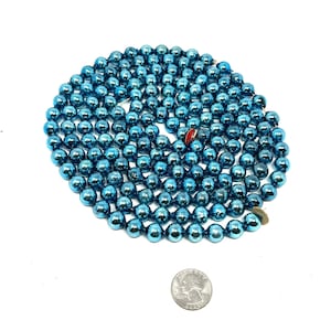 Mercury Glass Bead Garland Blue Antique / Vintage Round Blue Mercury Large Glass Bead Garland / Primitive Christmas Garland