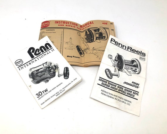 3 Vintage Penn Reel Instruction and Parts Manuals / Penn International II  30 TW Manual / Penn Jigmaster 500 Series Manual / Penn 40B Manual 